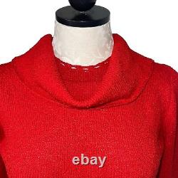 Picardo Knits Sweater Dress Size Small Vintage Red Knit Fitted Midi Cowl Neck