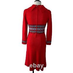 Picardo Knits Sweater Dress Size Small Vintage Red Knit Fitted Midi Cowl Neck