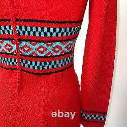 Picardo Knits Sweater Dress Size Small Vintage Red Knit Fitted Midi Cowl Neck