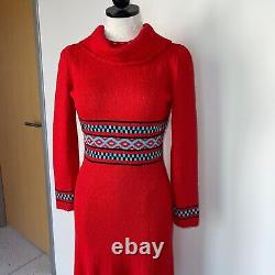 Picardo Knits Sweater Dress Size Small Vintage Red Knit Fitted Midi Cowl Neck