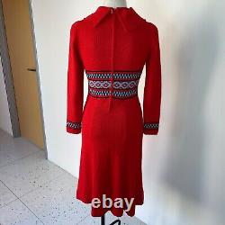 Picardo Knits Sweater Dress Size Small Vintage Red Knit Fitted Midi Cowl Neck