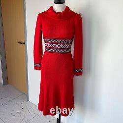 Picardo Knits Sweater Dress Size Small Vintage Red Knit Fitted Midi Cowl Neck