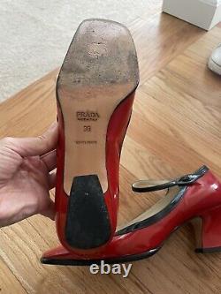 Prada Vintage Red And Black Patent Heels pumps womens 38