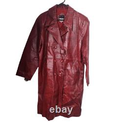 R2R leather double breasted pea coat Trench red croc belted size XL vintage