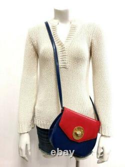 RARE Celine Paris Vintage Leather Crossbody Shoulder Bag Red Blue Gold Hardware