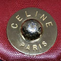 RARE Celine Paris Vintage Leather Crossbody Shoulder Bag Red Blue Gold Hardware
