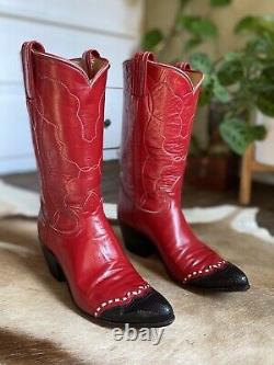 RARE Vintage Tony Lama Red Leather Western Boots Women's 7.5 Original box