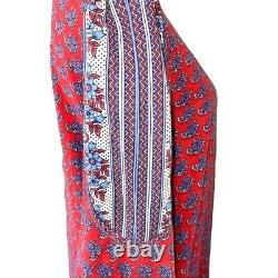 Ramona Rull Dress Vintage Red Blue Maxi Pattern Cotton Pockets Belt Puff Sleeves