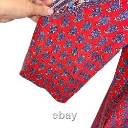 Ramona Rull Dress Vintage Red Blue Maxi Pattern Cotton Pockets Belt Puff Sleeves