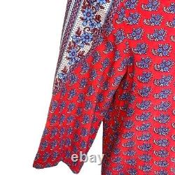 Ramona Rull Dress Vintage Red Blue Maxi Pattern Cotton Pockets Belt Puff Sleeves