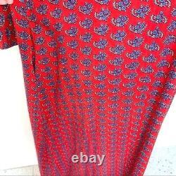 Ramona Rull Dress Vintage Red Blue Maxi Pattern Cotton Pockets Belt Puff Sleeves