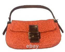 Rare Authentic Red Mamma Baguette Fendi Cashmere Leather Vintage Bag