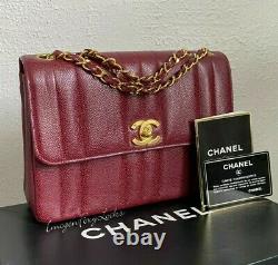 Rare CHANEL Vintage Mademoiselle 24k Gold Hardware Red Caviar Leather Flap Bag