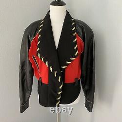 Rare Vintage 80s Cache Black Red Stitching Detail Jacket Coat Sz M