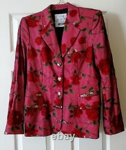 Rare Vintage 90's Moschino Cheap and Chic Red Rose Netted Sequin Jacket Size 12