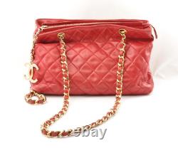 Rare Vintage CHANEL Matelasse Lambskin Double Chain Bag Red Gold Metal