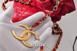 Rare Vintage CHANEL Matelasse Lambskin Double Chain Bag Red Gold Metal