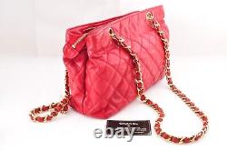 Rare Vintage CHANEL Matelasse Lambskin Double Chain Bag Red Gold Metal