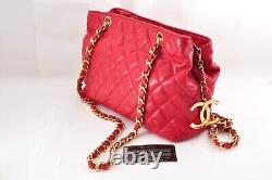 Rare Vintage CHANEL Matelasse Lambskin Double Chain Bag Red Gold Metal