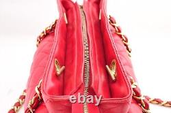 Rare Vintage CHANEL Matelasse Lambskin Double Chain Bag Red Gold Metal