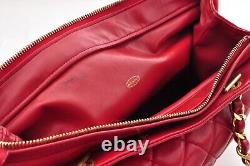 Rare Vintage CHANEL Matelasse Lambskin Double Chain Bag Red Gold Metal