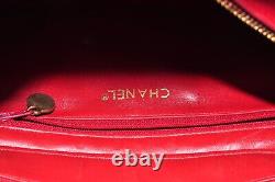 Rare Vintage CHANEL Matelasse Lambskin Double Chain Bag Red Gold Metal