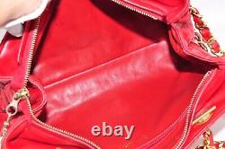 Rare Vintage CHANEL Matelasse Lambskin Double Chain Bag Red Gold Metal