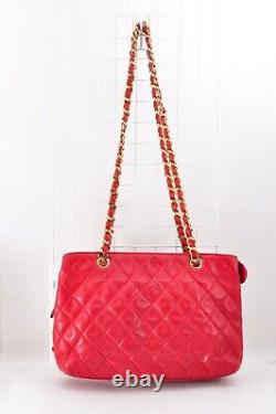 Rare Vintage CHANEL Matelasse Lambskin Double Chain Bag Red Gold Metal