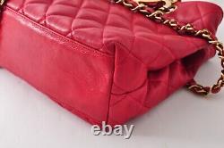 Rare Vintage CHANEL Matelasse Lambskin Double Chain Bag Red Gold Metal