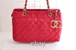 Rare Vintage CHANEL Matelasse Lambskin Double Chain Bag Red Gold Metal