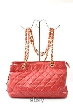 Rare Vintage CHANEL Matelasse Lambskin Double Chain Bag Red Gold Metal