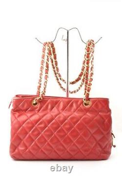 Rare Vintage CHANEL Matelasse Lambskin Double Chain Bag Red Gold Metal