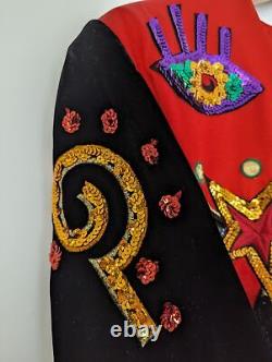 Rare Vintage Escada Red Silk/Wool Blazer Abstract Sequin Design Size42/UK12/US10