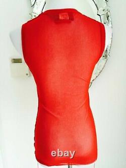 Rare Vintage JEAN PAUL GAULTHIER Red Mesh Top Size S Embroidered Nylon