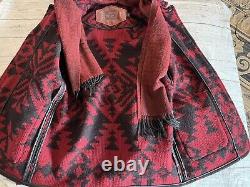 Rare Vintage Woolrich 80s Navajo Jacket Aztec Medium Women Wool Blend Red Black