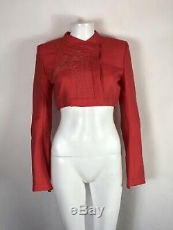 Rare Vtg Alexander McQueen Red SS2000 Eye Cropped Bell Sleeve Jacket S