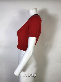 Rare Vtg Chanel 90s Red Knit Cashmere Logo Button Crop Top XS 36 1994