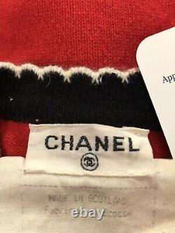 Rare Vtg Chanel 90s Red Knit Cashmere Logo Button Crop Top XS 36 1994