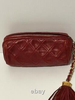 Rare Vtg Chanel Red Leather Pouch Fringe Clutch Bag