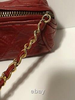 Rare Vtg Chanel Red Leather Pouch Fringe Clutch Bag