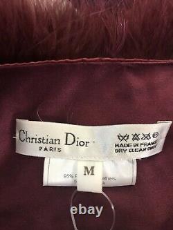 Rare Vtg Christian Dior by John Galliano Burgundy Feather Logo Cropped Jacket M