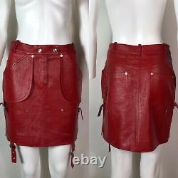 Rare Vtg Christian Dior by John Galliano Red Lambskin Leather Skirt XS AW2003