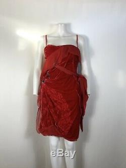 Rare Vtg Christian Dior by John Galliano Red Velvet Curtain Dress S
