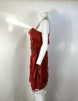 Rare Vtg Christian Dior by John Galliano Red Velvet Curtain Dress S