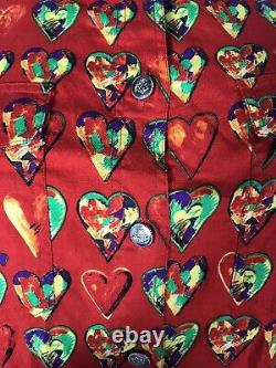 Rare Vtg Gianni Versace Jeans Red Heart Print Top L