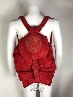 Rare Vtg Gianni Versace Red Cotton Terry Medusa Embroidered Backpack