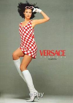 Rare Vtg Gianni Versace Red Silk Checker Print Mini Dress 1995 M