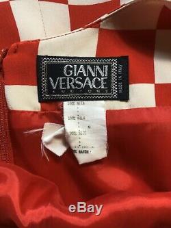 Rare Vtg Gianni Versace Red Silk Checker Print Mini Dress 1995 M