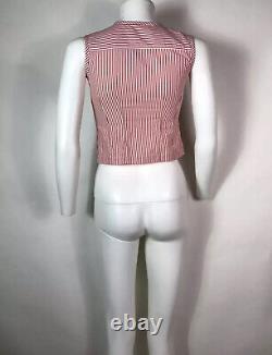 Rare Vtg Gianni Versace Young Red Striped Medusa Button Zip Crop Top XS