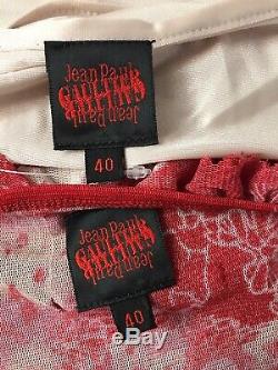 Rare Vtg Jean Paul Gaultier Dress Red Floral Print Mesh Dress S